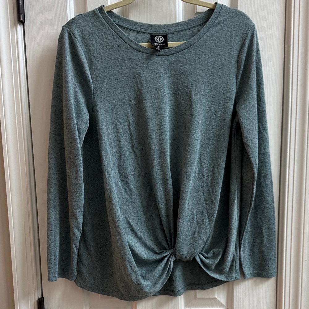 Bobeau Women's Dark Teal Long Sleeve Twist-front Top